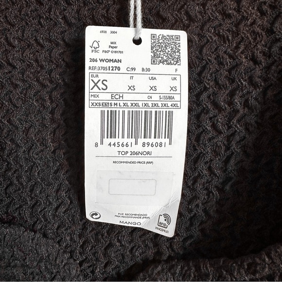 NWT MNG Mango Black Textured Puff Sleeve Top sz Xs - Picture 13 of 13